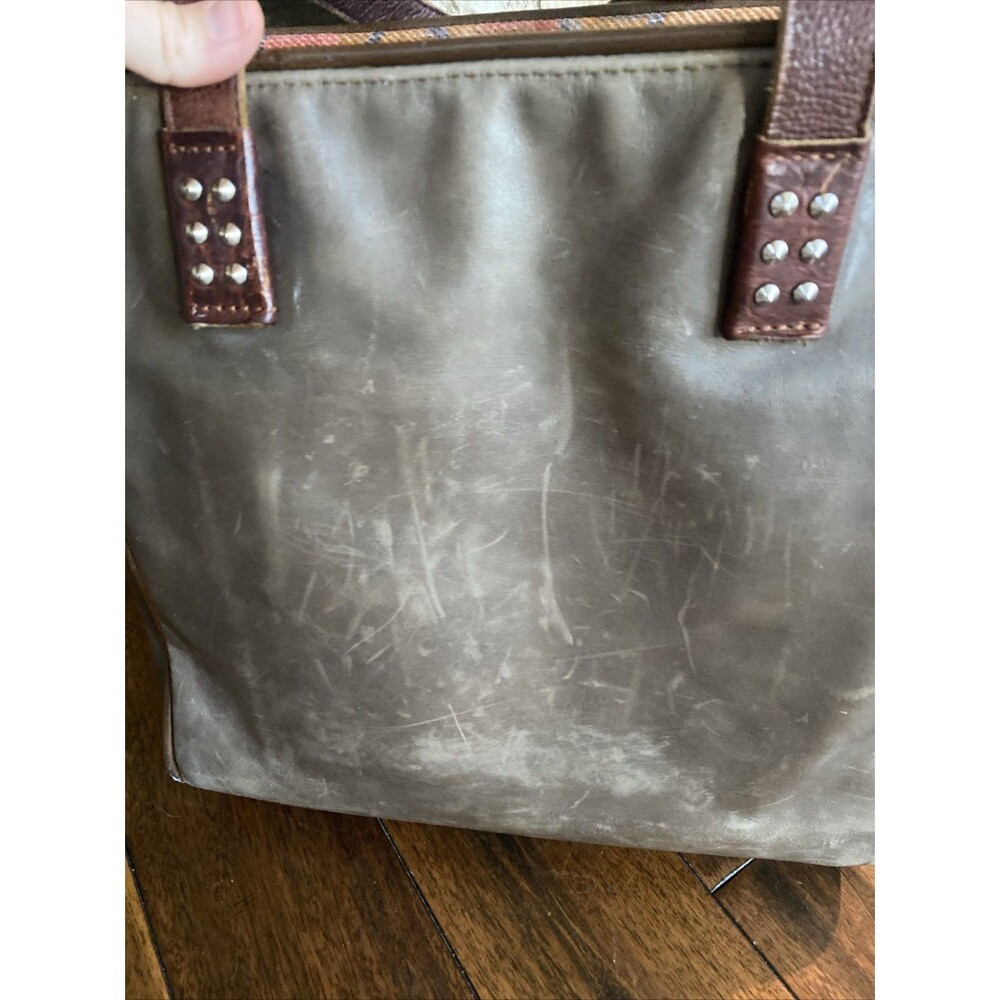 Vintage Consuela Brown Leather Tote with Colorful Southwestern Interior - Picture 6 of 13